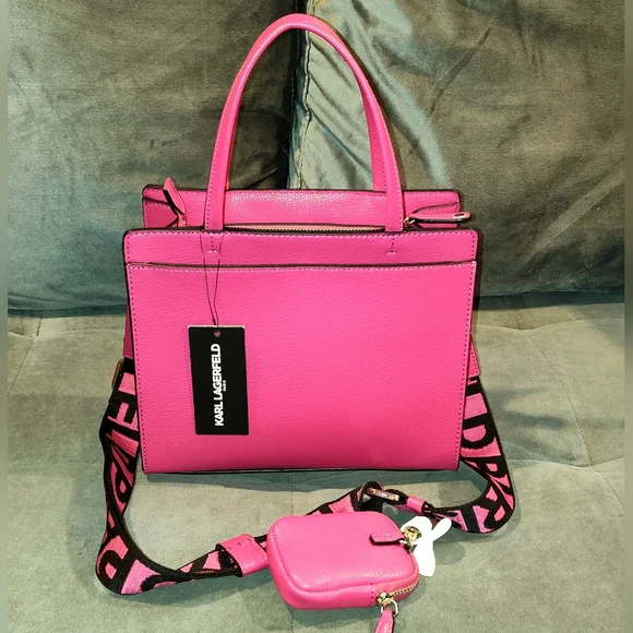 NWT KARL LAGERFELD PARIS MAYBELLINE  LEATHER TWO-WAY TOTE W/ RARE LOVE LETTER - Picture 7 of 16